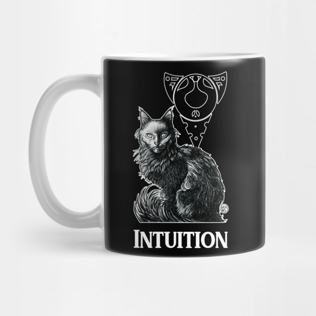 Magic Black Cat - White Outline Version - Intuition Quote by Nat Ewert Art